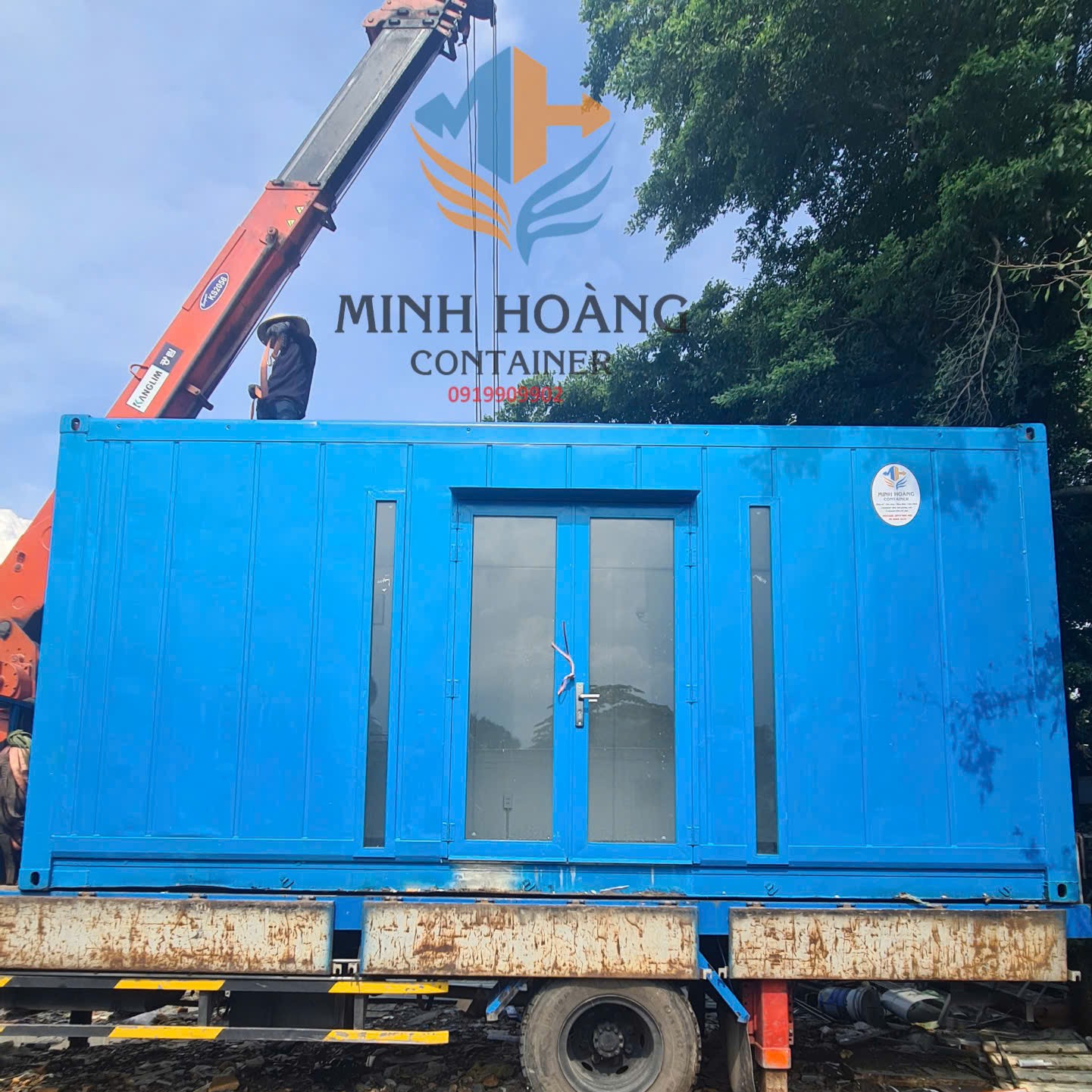 container nhà ở 20 feet xanh dương hiện đại, đầy đủ tiện nghi, gia công từ vỏ container lạnh chất lượng cao